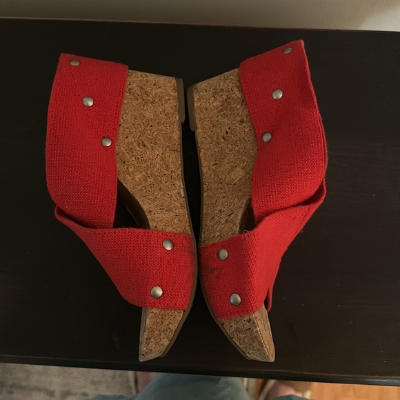 Lucky Brand Cork Heels Wedges Red straps - Picture 2 of 5